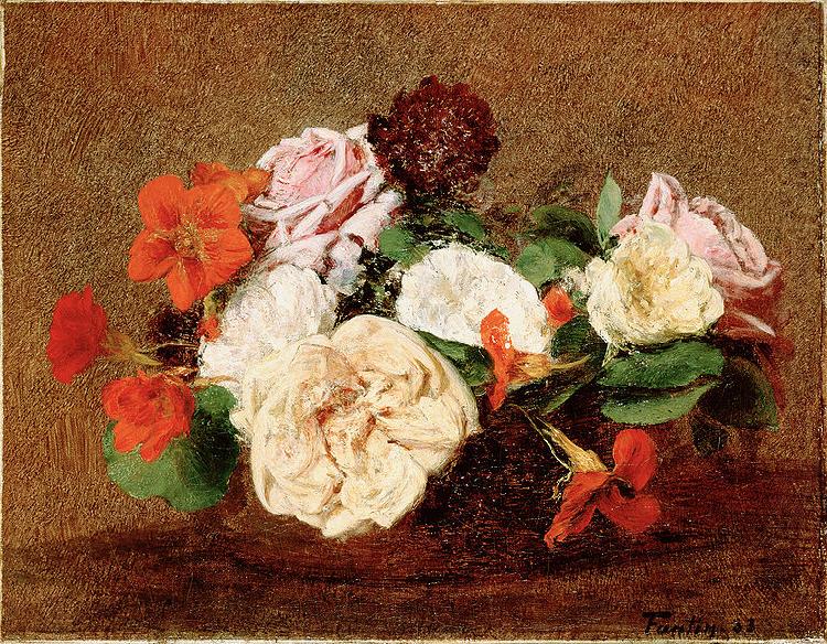 Roses and Nasturtiums in a Vase, Henri Fantin-Latour